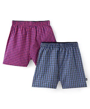 Pine Kids Cotton Woven Above Knee Length Check Boxers Pack of 2 (Colour May Vary)