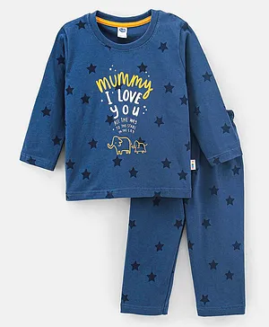 Teddy Sinker Full Sleeves Night Suit Star Print - Blue