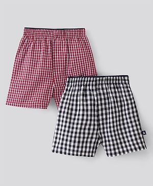 Pine Kids Cotton Woven Above Knee Length Check Boxers Pack of 2 (Colour May Vary)