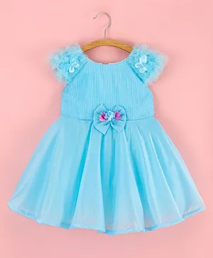 Bluebell Sleeveless Solid Color Party Wear Dress with Bow Applique - Blue
