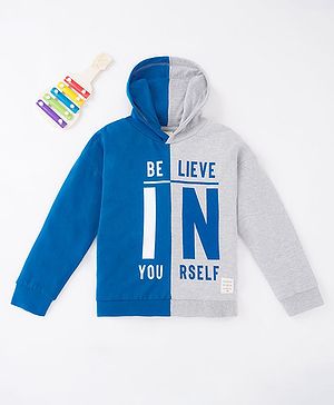 Ed-a-Mamma Cotton Woven Full Sleeves Hoodie Text Print - Blue