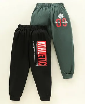 Teddy Full Length Text Printed Lounge Pants Pack of 2 - Green Black