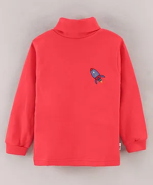 Teddy Full Sleeves Cotton Lycra Embroidery Skivi T-Shirt - Red