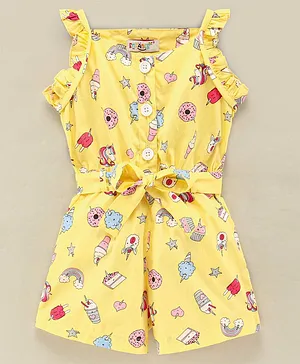 Enfance Core Sleeveless Unicorn Printed Jumpsuit - Lemon Yellow