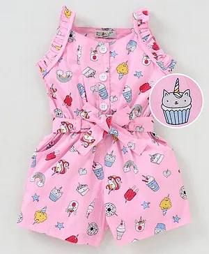 Enfance Core Sleeveless Muffin Printed Jumpsuit - Pink