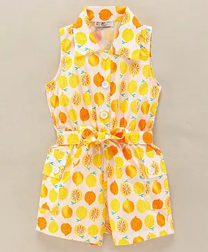 Enfance Core Sleeveless Fruits Print Jumpsuit - Yellow