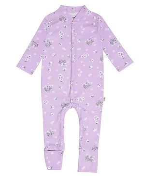 haus & kinder Full Sleeves Snow In Summer Unisex Sleep Suit - Pink