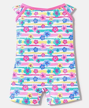 Babyhug Sleeveless Legged Swimsuit Floral Print - Blue & Pink