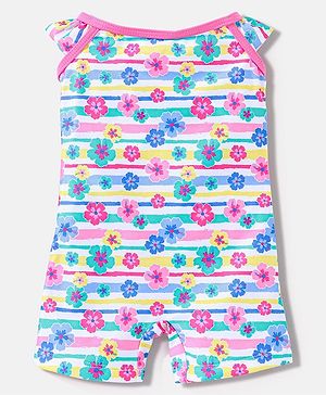 Babyhug Sleeveless Legged Swimsuit Floral Print - Blue & Pink