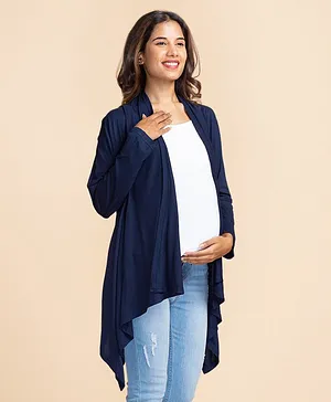 Bella Mama Full Sleeves Asymmetric Maternity  Shrug - Navy Blue