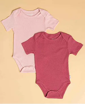 haus & kinder Pack Of 2 Short Sleeves Self Designed Onesies - Pink & Maroon