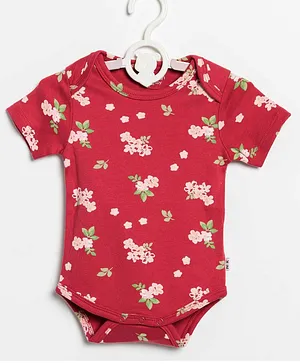 haus & kinder Pack Of 3 Short Sleeves All Over Flower Printed Onesies - White Pink & Red