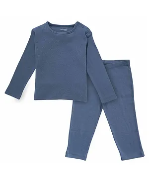 haus & kinder Full Sleeves 100% Cotton Ribbed Co Ord Sets - Blue