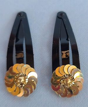 Tiny Closet Pair Of Flower Detail Hair Clip - Golden