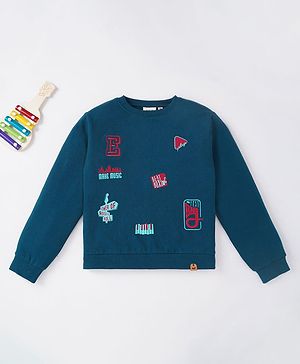 Ed-a-Mamma Cotton Woven Full Sleeves Sweatshirt Text Print - Blue