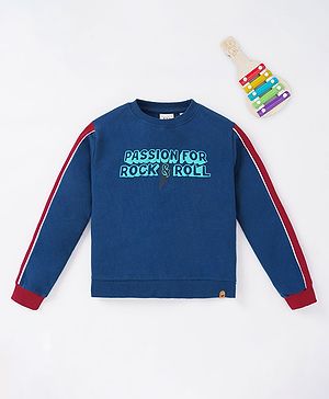 Ed-a-Mamma Sustainable Cotton Full Sleeves Text Printed Sweatshirt - Blue