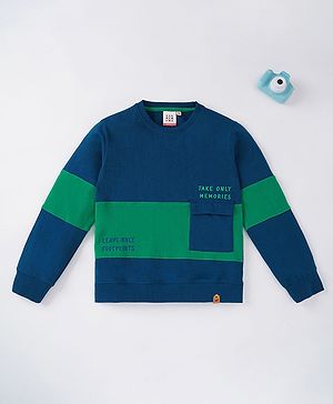 Ed-a-Mamma Sustainable  Cotton Full Sleeves Text Printed Sweatshirt - Blue