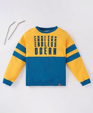 Ed-a-Mamma Sustainable Cotton Full Sleeves Sweatshirt Endless  Ocean Print- Blue Yellow