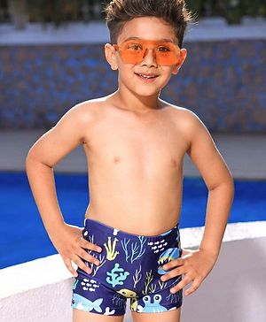 Babyhug Swimming Trunk Aquatic Print - Navy Blue