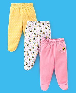 Babyhug Bootie Leggings Fairy Bee Print Pack of 3 - Yellow White & Pink