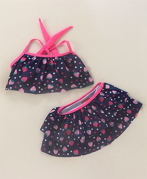 Babyhug Sleeveless 2 Piece Swimsuit Strawberry Print - Navy Blue
