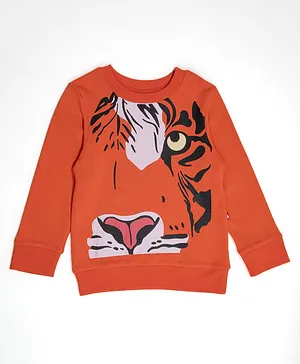 Nino Bambino 100% Organic Cotton Full Sleeves Tiger Face Printed Sweatshirt - Orange