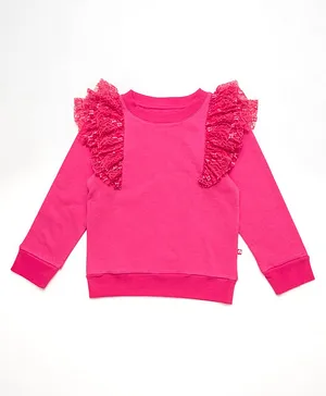 Nino Bambino Full Sleeves 100% Organic Cotton Frill Lace Detailed Sweatshirt - Pink