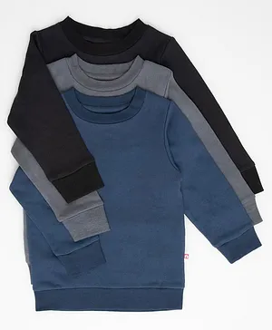 Nino Bambino Full Sleeves 100% Organic Cotton Solid Sweatshirt - Black Grey & Blue