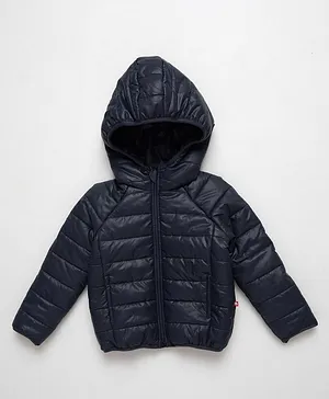 Nino Bambino Full Sleeves Solid Puffer Hooded Jacket - Navy Blue
