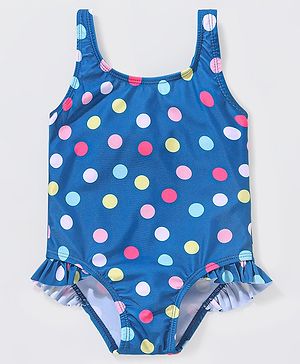Babyhug Sleeveless V Cut Swimsuit Polka Dot Pattern - Navy