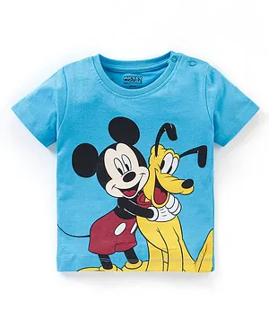 Babyhug Cotton Knit Half Sleeves T-Shirt Mickey Mouse Print- Blue