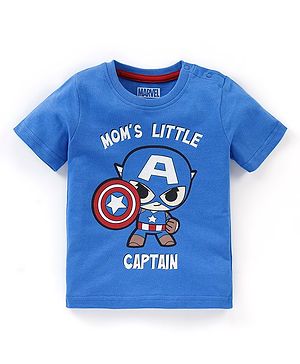 Babyhug Cotton Knit Half Sleeves T-Shirt Captain America Print- Blue