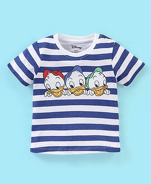 Babyhug Cotton Knit Half Sleeves T-Shirt Donald Duck Print - Blue & White