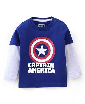 Babyhug Cotton Knit Full Sleeves T-Shirt Captain America Print - Blue