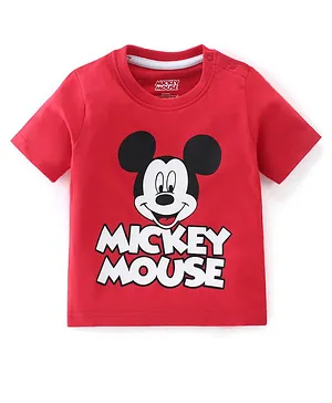Babyhug Cotton Knit Half Sleeves T-Shirt Mickey Mouse Print - Red
