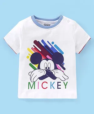 Babyhug Cotton Knit Half Sleeves T-Shirt Mickey Mouse Print- White