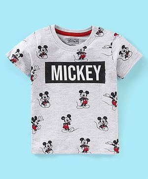 Babyhug Cotton Knit Half Sleeves T-Shirt Mickey Mouse Print- Grey
