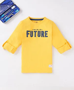 Ed-a-Mamma Cotton Sustainable Full Sleeves  T-Shirts Text Print - Yellow