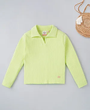 Ed-a-Mamma Full Sleeves Sustainable Cotton Solid Ribbed Top - Lime