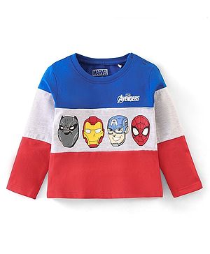 Babyhug Cotton Full Sleeves T-Shirt Avengers Print- Blue Grey & Red