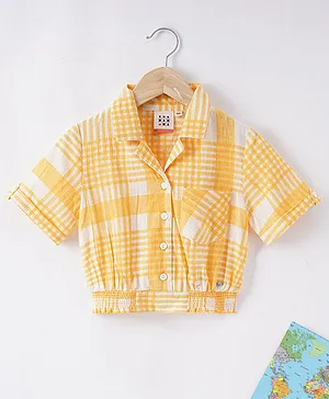 Ed-a-Mamma Cotton Sustainable Half Sleeves Yarn Dyed Checks Top - Yellow
