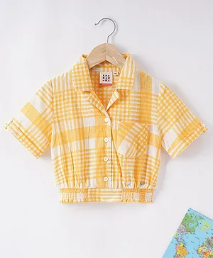 Ed-a-Mamma Cotton Sustainable Half Sleeves Yarn Dyed  Top Check Print - Yellow