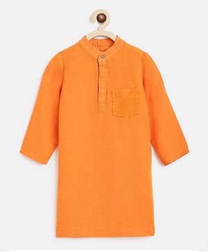 Tales & Stories 100% Rayon Tencel Solid Kurta - Orange