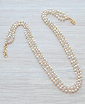 Pretty Ponytails Triple Layered Long Pearl Necklace - Golden Off White