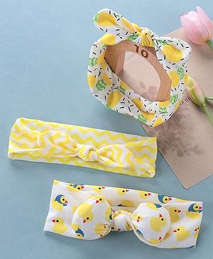 Babyhug Free Size Headbands Chevron & Duck Print Pack of 3- Yellow