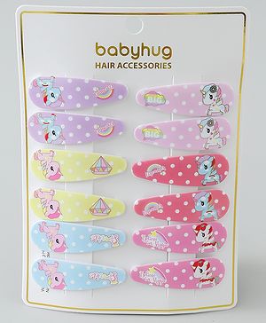 Babyhug Free Size Hair Clips Unicorn Design Pack of 12- Multicolor