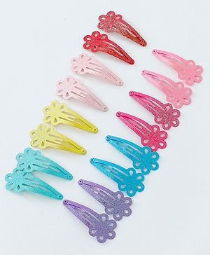 Babyhug Free Size Hair Clips Flower Design Pack of 16- Multicolor