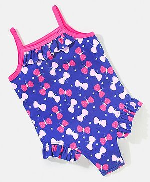 Babyhug Sleeveless V Cut Swimsuit Butterfly Print- Blue & Pink