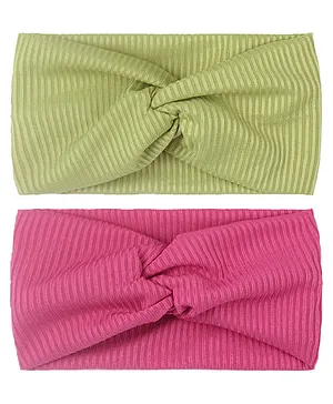 SYGA Newborn Baby Threaded Bow Headbands Pack of 2 - Pink Green