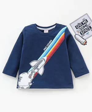 Babyhug Cotton Full Sleeves Winter Wear Tee with Space Shuttle Print- Navy Blue
